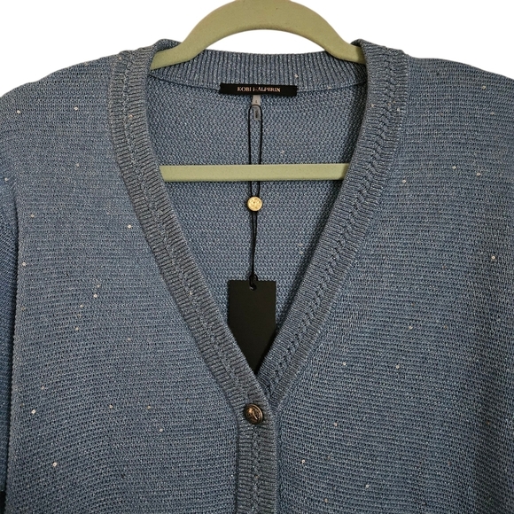 Kobi Halperin Anthia Sequin Button Down Blue Cardigan Sweater Large NWT - Picture 5 of 13
